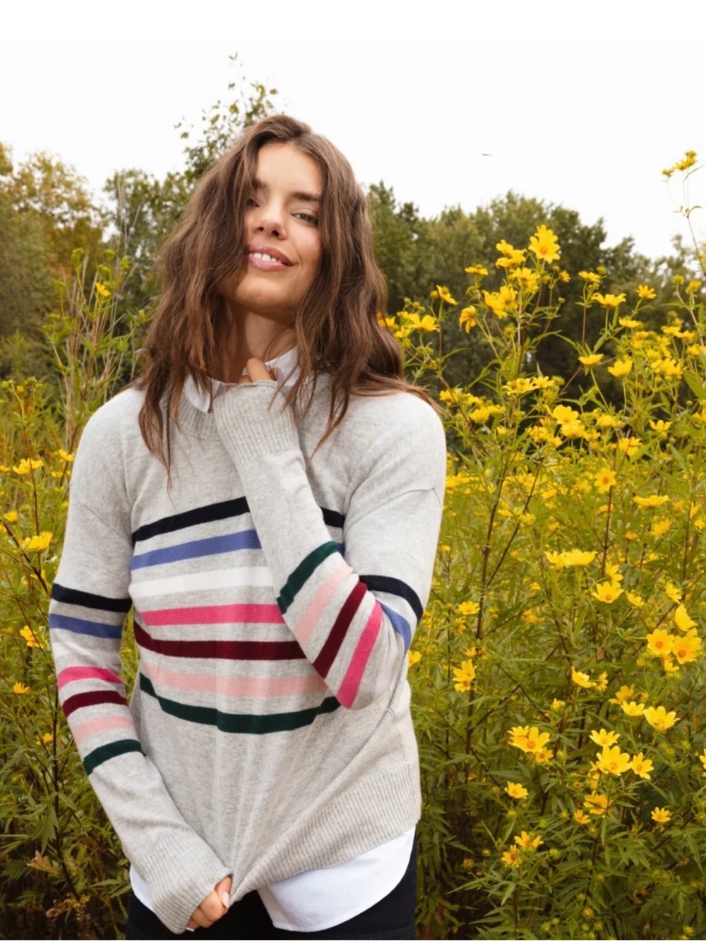 Summer Salt Merino Wool Crewneck Sweater with Multicolor Stripes